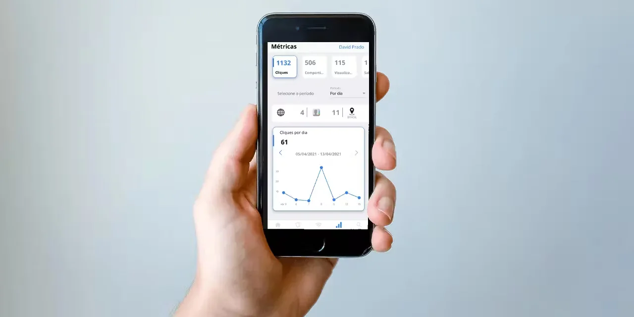 Tela de celular com métricas do ClickCard
